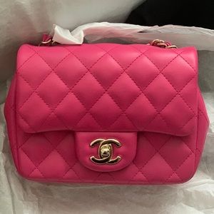 Chanel Square Mini Classic Flap, Fuchsia GHW